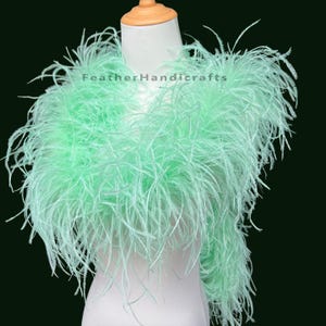 Mint Green Ostrich Feather Boa, 5 Ply Feather Trim, 2 Yard Fluffy Fringe for Wedding Dress, Costume, Hat, DIY Craft