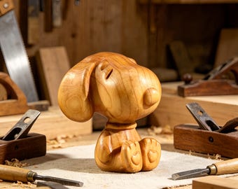 Handmade Snoopy Wooden Sculpture, Unique Peanuts Collectible, Artisan Wood Figurine, Desk Decor, Gift for Snoopy Lovers & Kids
