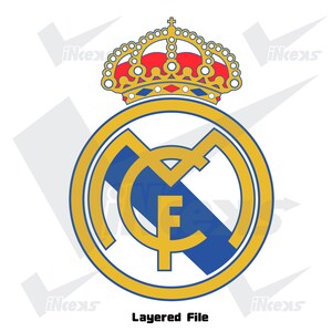 May include: A layered file featuring the Real Madrid logo. The logo is a circular emblem with a gold border, a blue and gold central design, and a crown at the top. The text "Layered File" is at the bottom.