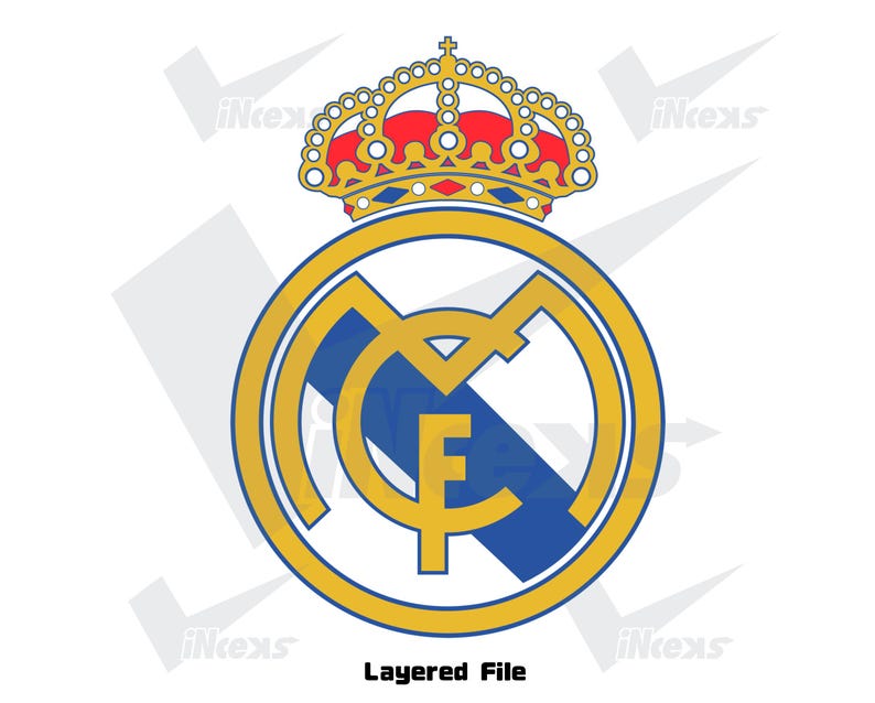 May include: A layered file featuring the Real Madrid logo. The logo is a circular emblem with a gold border, a blue and gold central design, and a crown at the top. The text "Layered File" is at the bottom.