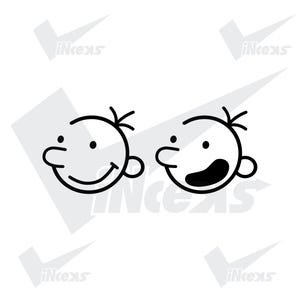 May include: Two black and white cartoon faces, side-by-side, with simple line art. One face smiles, the other has an open mouth. Both have a small nose, ear, and hair. The background is white.