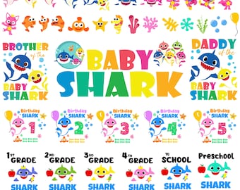 Baby Shark SVG Bundle,(Svg, Png, Eps,) Shark Family SVG, Cute Ocean SVG, Kids Birthday, Instant Download