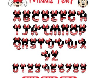 Minnie Alphabet Number Font Svg Bundle (Svg, Png,  Eps) Files,  Clipart, Digital Cricut Vector Cut File, Instant Download