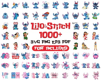 Pacchetto completo di oltre 1000 file di design di Lilo & Stitch / SVG, PNG, EPS, PDF per Cricut e Silhouette / Download digitale immediato