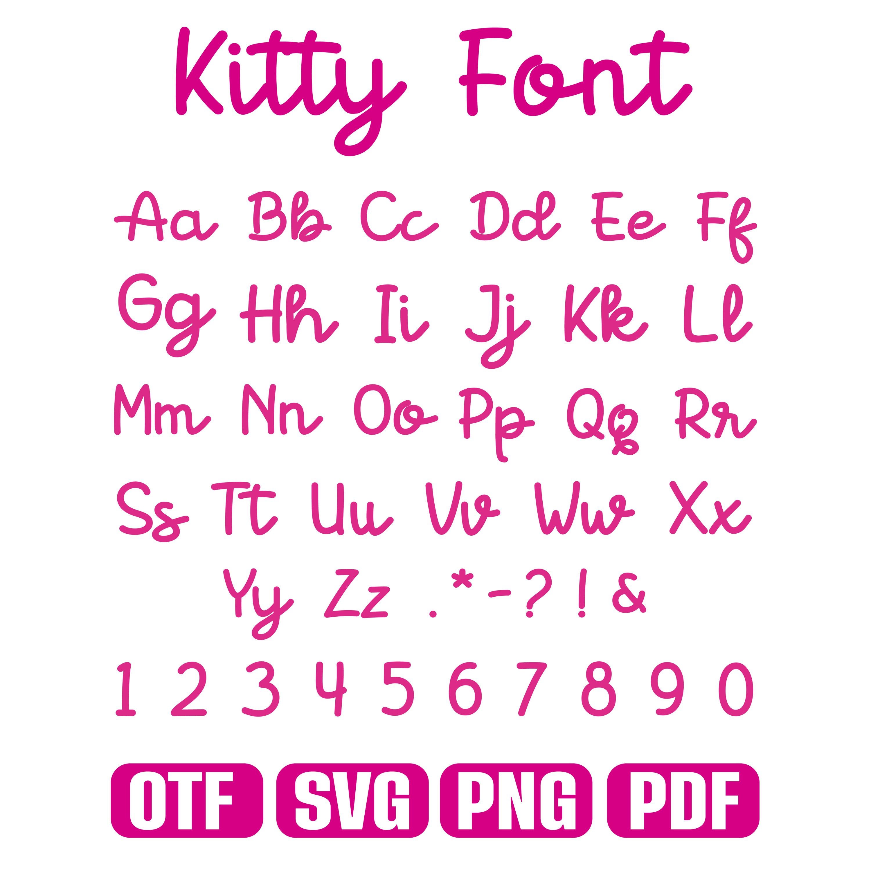 Kitty Font (otf, Svg, Png, Pdf) Cute Script Alphabet & Numbers Instant ...