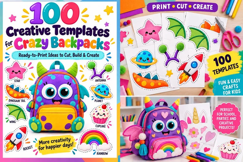 100 Crazy Backpack Templates, Printable DIY Backpack Decorations, Kids ...