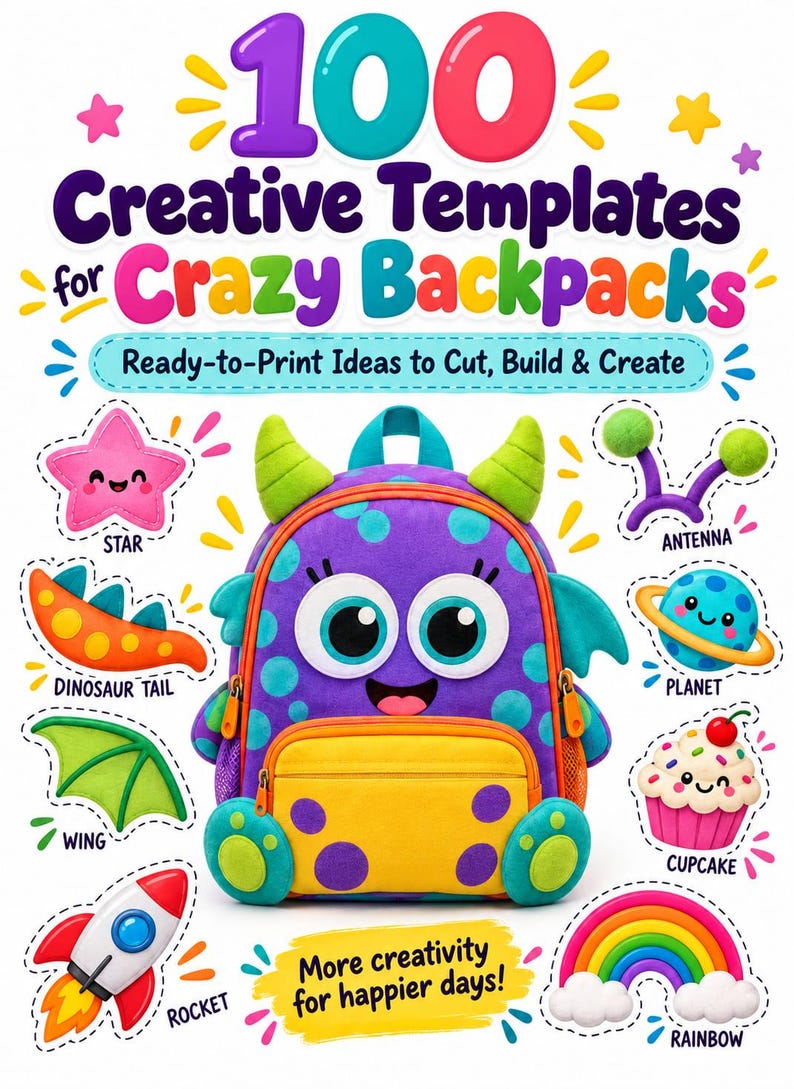100 Crazy Backpack Templates, Printable DIY Backpack Decorations, Kids ...