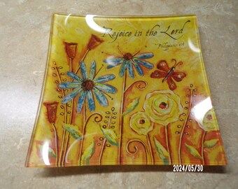 Lori Siebert Fused Glass Flowers and Butterfly Plate