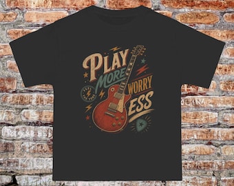 Camiseta unisex extragrande con estampado gráfico de guitarra y música retro.
