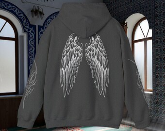 Fantasy Gothic Angel Wings • Gender Neutral Emo Winter Pullover Hoodie
