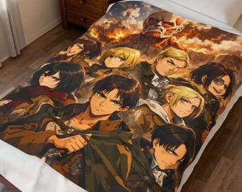 Manta de felpa de terciopelo con personajes de Attack on Titan / Manta del Cuerpo de Exploración de Anime