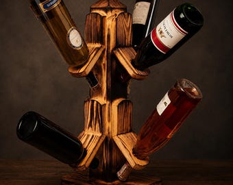 Handmade Wooden Wine Rack: Rustic Bottle Holder for Home Bar Decor