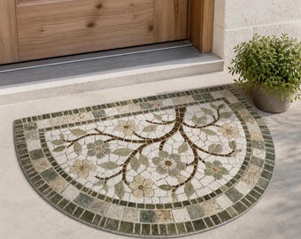 Zerbino semicircolare con motivo floreale nordico / Tappeto d'ingresso minimalista / Morbido zerbino di benvenuto
