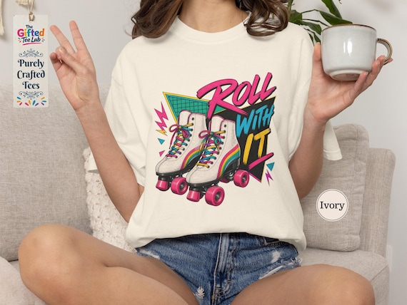 Roller Skating Oversized Tee: Vintage 80s Neon Quad Skates - Comfort Colors