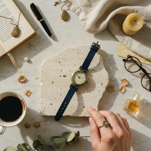 Vintage Leather Strap Watch — Bronze Roman-Numeral Boho Wristwatch, Artisan Bracelet Quartz Timepiece for Women