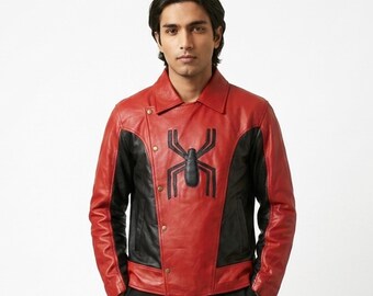 Red Black Spider Leather Jacket, Leon S Kennedy Style Biker Cosplay, Resident Evil 4 Inspired Gaming Cosplay