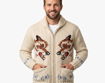 Wolf Cardigan Project Hail Mary Style Wool Sweater | hand knit men's zip sweater