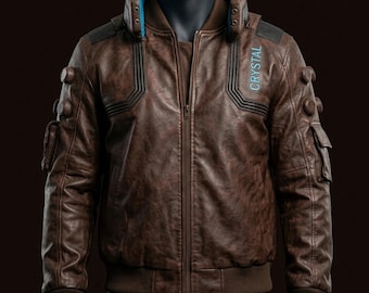 Cyberpunk V Samurai Replica Leather Jacket | Brown Bomber Flight Motorcycle Coat