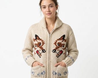 Fox Cardigan Hand Knit Wool Sweater Inspired by Hail Mary Wolf Style Cardigan