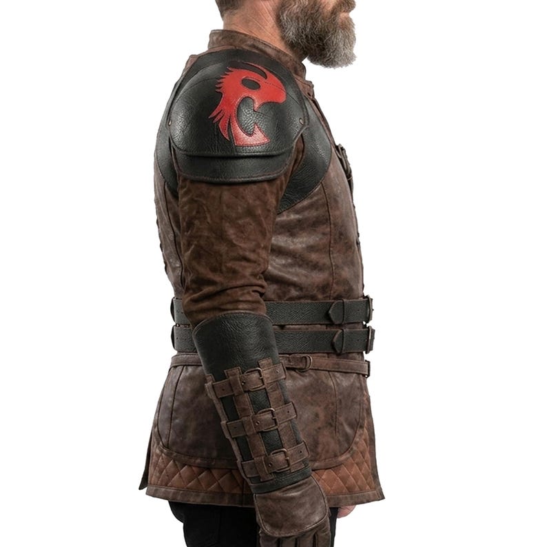 Medieval Armor, Fantasy Cosplay, Leather Jerkin, Ranger Costume, LARP Warrior, Renaissance Fair, Men Cosplay Jacket, Steampunk Vest, Knight Costume, Game Cosplay Armor, Handmade Leather, Gothic Outwear, Pauldrons Bracers