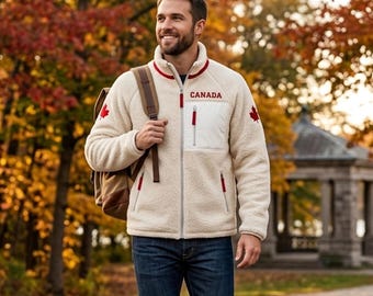 Giacca in pile Sherpa Canada. Cosplay di Shane Hollander, giacca da uomo in pile bianco con zip, cappotto autunnale accogliente con foglia d'acero canadese.