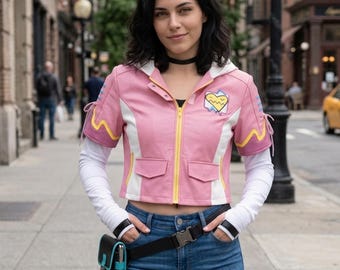 Valorant Clove Pink Faux Leather Hoodie Jacket – Cosplay Gaming Apparel Costume