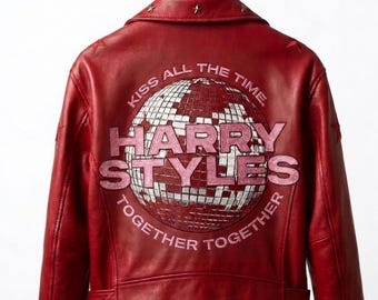 Harry Styles Together Together Tour Leather Jacket, Rockstar Concert Outfit, TPWK Biker Cherry Red Unisex Moto Jacket