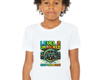 Level 2 Unlocked Gamer Shirt, Ready For 2nd Grade Back To School Graphic Tee, Video Game Controller Gift