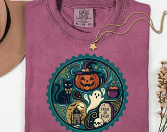 Vintage Halloween Shirt, Spooky Season Graphic Tee, Cute Witchy Black Cat Tshirt