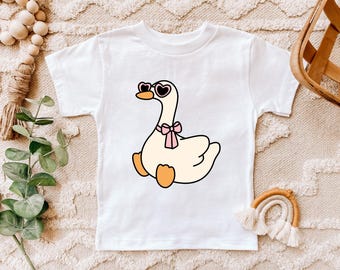 Silly Goose Shirt, Coquette Aesthetic Tee, Cute Goose With Heart Sunglasses Gift, Preppy Whimsical Bird Toddler shirt