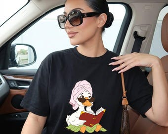 Duck Reading Book Graphic Tee, Cute Duck Spa Day Shirt, Bookworm Gift for Her, Funny Animal Reader Apparel