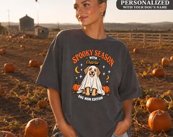 Personalized Halloween Dog Mom Shirt, Custom Dog Name Ghost Tee, Spooky Season Gift