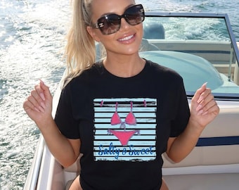 Salty & Sweet Bikini Graphic Tee, Coastal Summer Beach Vacation Shirt, Funny Beach Lover Gift, Retro Ocean Vibe