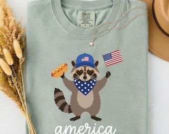 Patriotic Raccoon America Shirt, Funny 4th of July Graphic Tee, Trash Panda Independence Day Gift for Animal Lover