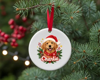 Personalized Dog Ornament, Custom Golden Retriever Christmas Keepsake, Pet Lover Gift