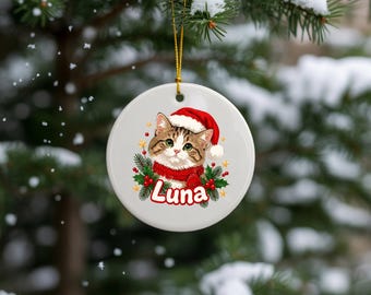 Personalized Cat Christmas Ornament, Custom Pet Name Keepsake, Xmas Cat Lover Gift