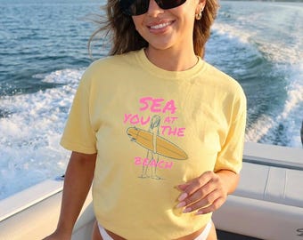 Sea You At The Beach Graphic Tee, Retro Surf Girl Shirt, Coastal Summer Vacation Outfit, Funny Beach Lover