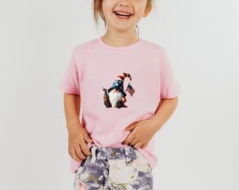 Patriotic Gnome Graphic Tee, 4th of July Americana Shirt, Red White Blue Independence Day Gift, USA Flag Gnome