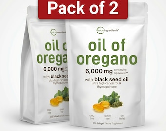 2 cápsulas blandas de aceite de orégano con microingredientes, formuladas con aceite de semilla negra / 4 veces más carvacrol y timoquinona / De origen vegetal, sin OMG