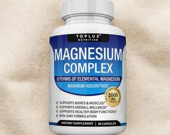 Magnesium Complex Supplement 8 Elemental 1000mg - Magnesium Glycinate, Citrate, Malate, Taurate, Chelated for Easy Absorption for Bones