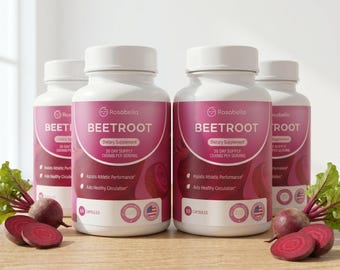 4 Bottles Rosabella Organic Beet Root Capsules(180 count) - Circulation and Vitality Support, Detox, Immunity Natural Dietary Supplement