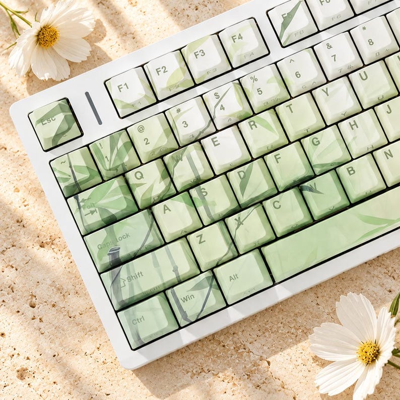 Sage Bamboo Keycaps Set: 131 Keys Cherry Profile Keycap Set | Custom ...
