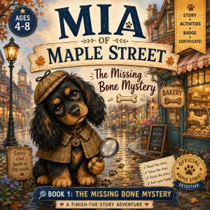 Mia of Maple Street Mystery Activity Book – Interaktivt detektiväventyr för barn (4–8 år) (PDF) | Utskrivbara material för kreativt skrivande
