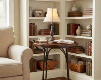 Mesita auxiliar de hierro forjado Charleston - Hierro y madera forjados a mano - Estilo minimalista