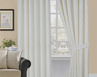 Fully Lined Luxury Quality Jacquard Eyelet Ready Made Pair CLEO Curtains UK