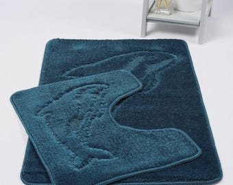 Memory Loop Design  Bath Mat Set 2Pcs Non Slip Pedestal Mat Toilet Bathroom Rugs