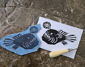 Linoprint van orfische visser