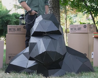 Geometrische King Kong Gorilla Buste 48x24x31 inch, 3D metalen kunstdecoratie, buitenbeeld voor in de tuin, decoratief tuinbeeld, 3D-beeld, handgemaakt cadeau