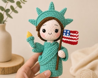 Muñeco de ganchillo patriótico de la Estatua de la Libertad, para colgar en el espejo retrovisor del coche (EE. UU.), regalo para el Día de la Independencia de Estados Unidos, decoración amigurumi del 4 de julio.
