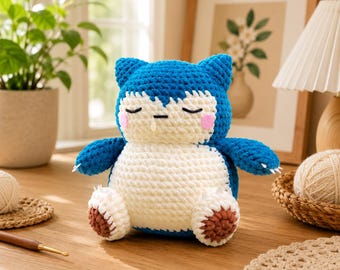 Peluche de Snorlax de ganchillo, llavero de Snorlax, adorno para coche de Snorlax, muñeco Pokémon amigurumi hecho a mano, regalo para amantes del anime, decoración kawaii